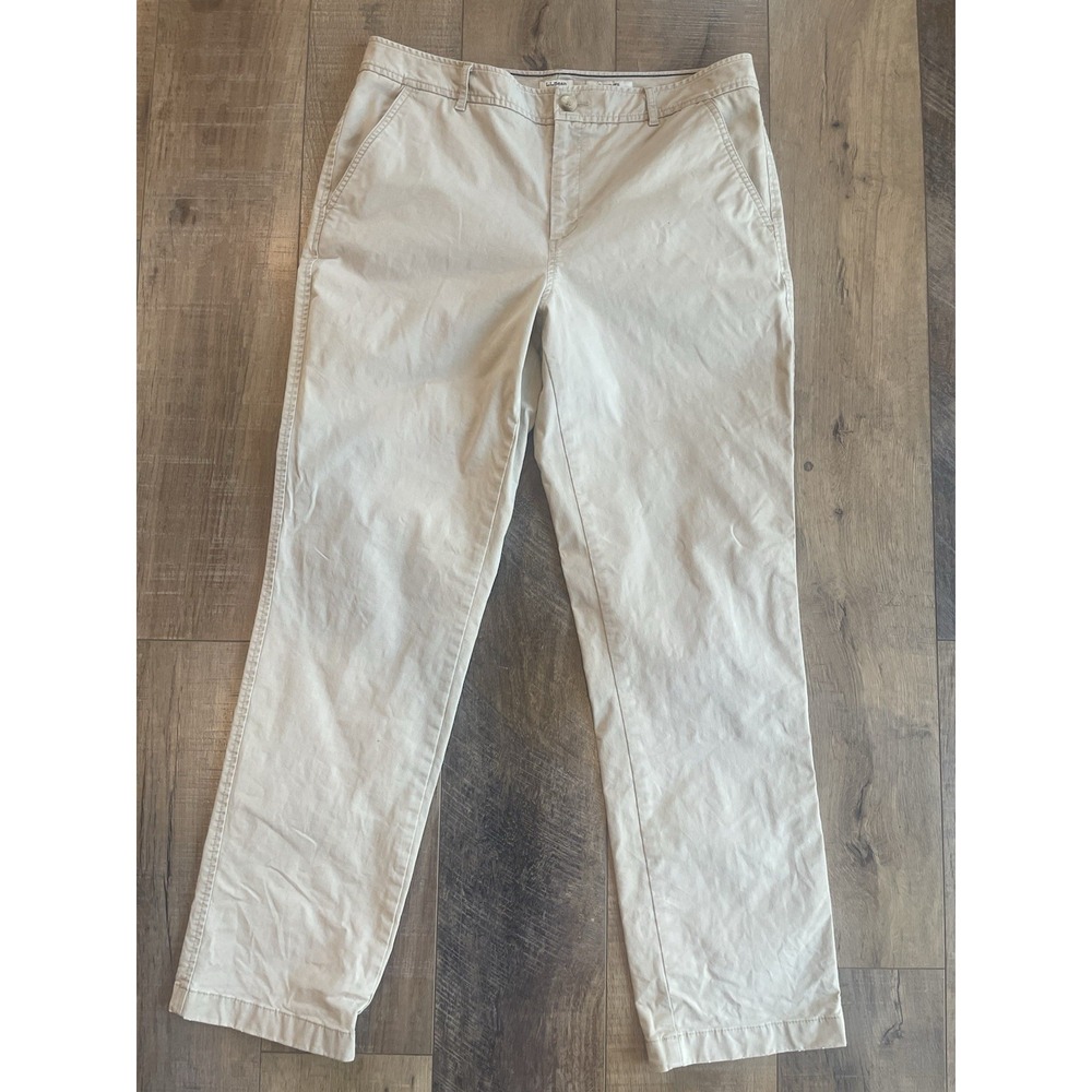 L.L.Bean Favorite Fit Chino Pants Womens 12 Regular Khaki Stretch Straight